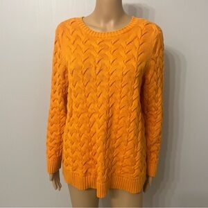 Lands’ End Drifter Cable Knit Sweater Women’s L 14-16 Orange 100% Cotton